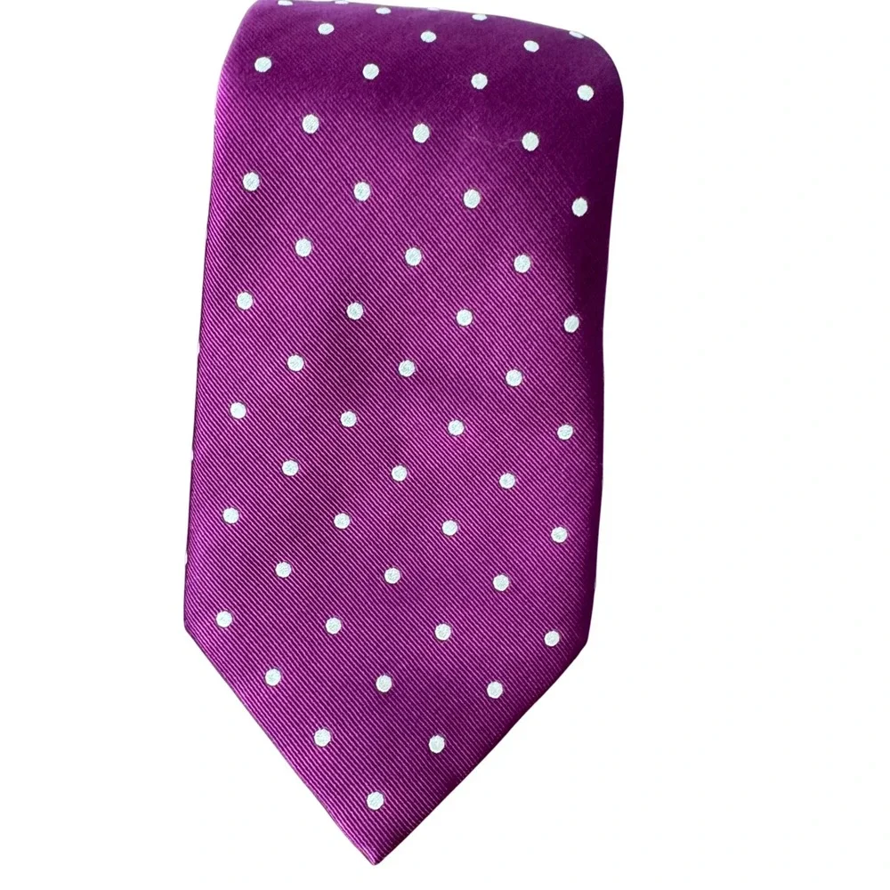 Charles Tyrwhitt Men Silk Polka Dot Tie Burgundy Magenta White 3.25 Wide